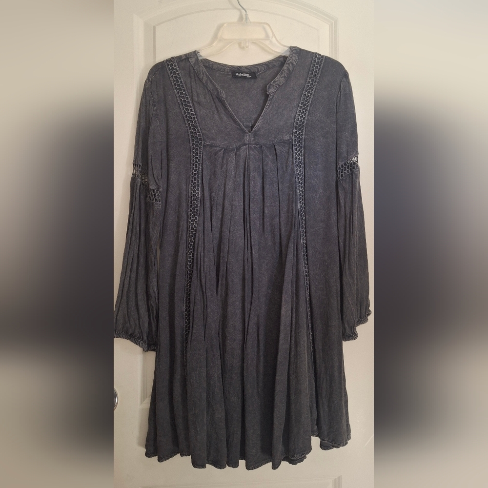 Rebellion Women's DressGray Long-Sleeve Dress Long Sleeve Hombre Goth Western 21